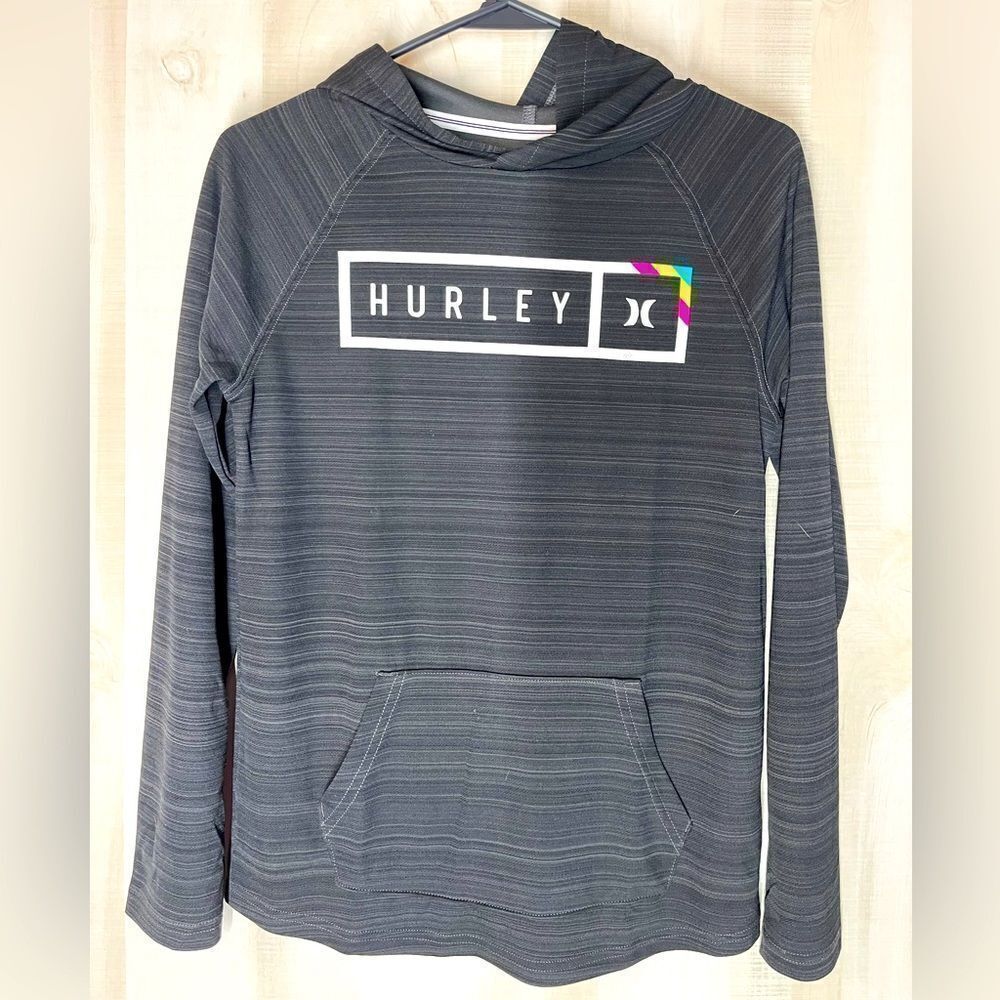 Hurley black grey dri fit pullover, size large long sleeve